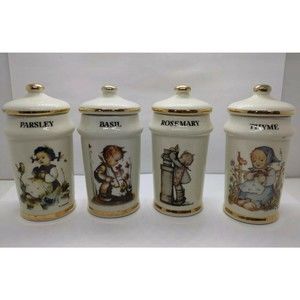 Vintage Basil, Thyme, Parsley,Rosemary Hummel 1987 Cham, Switzerland Spice Jars